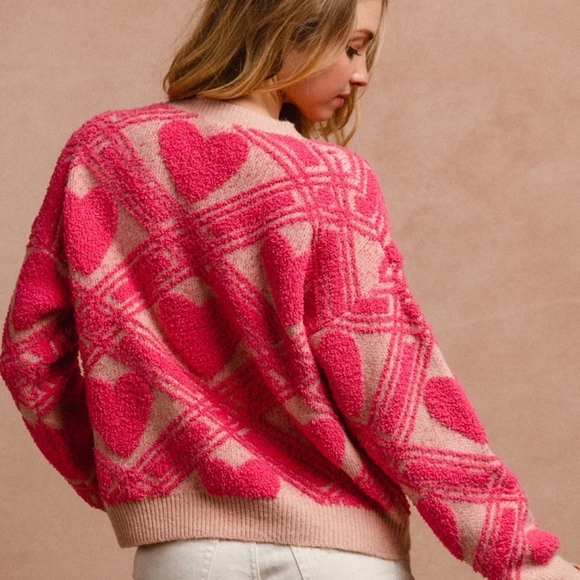 NWT Bibi Pink Heart Pattern Sweater - Size Large - Picture 3 of 7